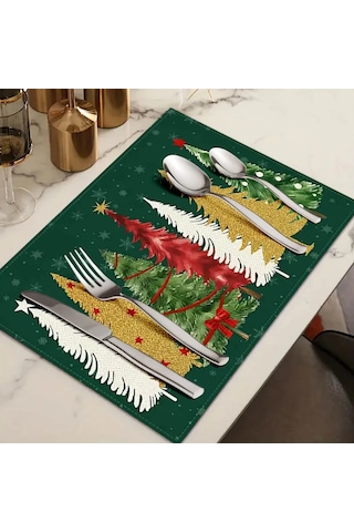 Suofeng 4 Adet 30x45cm Yeşil Bağdat Bezi Masa Havlusu Seti - Bayramlı Sofra Dekoru, Leke Ve Sıvıya Dayanıklı, Kolay Bakım Yeşil