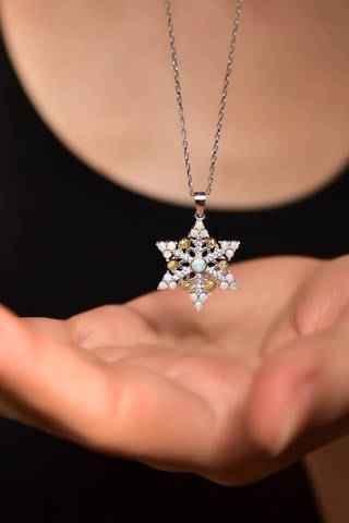 Papatya Silver 925 Ayar Gümüş Rodyum Kaplama Dorika Toplu Opal Kar Tanesi Kadın Kolye