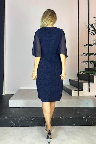 Ges Moda G0477 Taş Detaylı Şifon Kollu Abiye Elbise Lacivert-lacivert