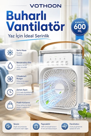 Taşınabilir Işıklı 5 Spreyli Vantilatör Buzlu Buharlı Vantilatör Mini Fan Nemlendirici Buharlı 600