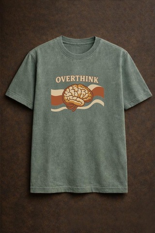 Technomonkey Yeşil Overthink Baskılı Pamuklu Unisex Tişört