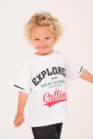 Erkek Çocuk Baskılı T-shirt - Beyaz Beyaz