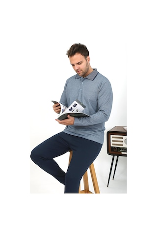 Akbeniz Erkek Polo Yaka Uzun Kol Penye Pijama Takımı Gri 6865 Gri