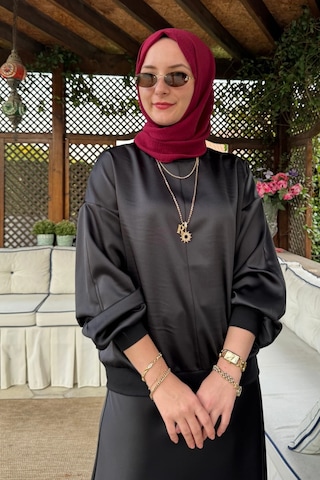 Rabia Şamlı Saten Sweat Siyah Normal