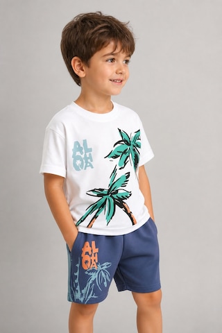 Eray Alp Kids Erkek Çocuk Baskılı Tişört Şort Takımı Yazlık Günlük Model Beyaz