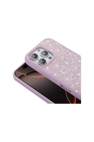 Apple Uyumlu iPhone 16 Pro Kılıf Parlak Taşlı Tasarım Pırlanta Kılıf Lila