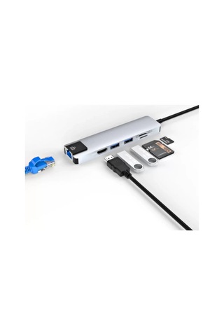 Home 8 Port Type C Hub Usb Hdmı Rj45 Sd Tf Kart Okuyucu Çoklayıcı
