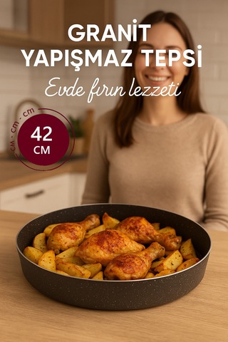 Döküm Granit Yanmaz Yapışmaz Yuvarlak Fırın Tepsisi 42 Cm