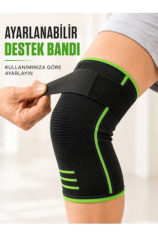 Trendexa Mey İthalat Ayarlanabilir Bantlı Spor Dizlik Nefes Alabilen Esnek Diz Destekleyici Siyah Yeşil