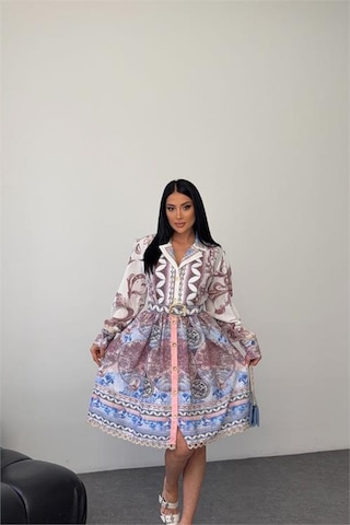 Neşeli Butik Kadın Mavi Kemer Detaylı Mini Boy Tasarım Elbise Nbms25111 Mavi