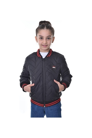 Kız Çocuk Kolej Yaka Astarlı Su Ve Rüzgar Geçirmez Fermuarlı Mont Ceket Siyah