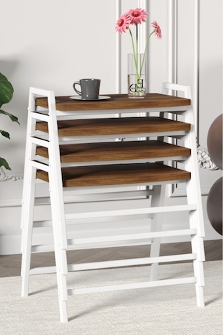 Zigon Sehpa , Aden 4'lü Tepsi Zigon Sehpa Takımı Beyaz Metal - Barok Tabla Beyaz-barok