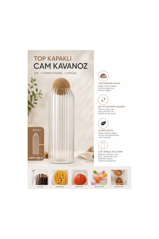 Kapaklı Şeffaf Cam Saklama Kavanozu 1600 Ml Beyaz