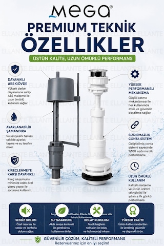Mega Sessiz Ve Sızdırmaz Klozet Rezervuar İç Takımı Su Tasarruflu, Kolay Montaj Çok Renkli