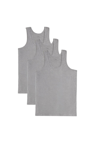 3 Adet Compact Penye Gri Erkek Atlet Pamuklu Standart Fit Normal Kesim 3'lü Paket-33118 Gri