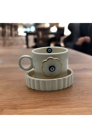 Altın Yaldız Çiçek Nazar Fincan Mug