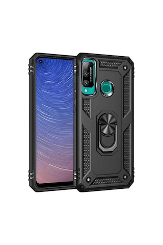 Newface Huawei P40 Lite E Kılıf Sofya Yüzüklü Silikon Kapak - Siyah Resimdeki