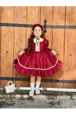 Bordo Kurdaleli Vintage Kız Bebek Elbisesi,doğum Günü Elbise,fotoğraf Çekim Elbisesi,0-12 Yaşa Uygun Bordo