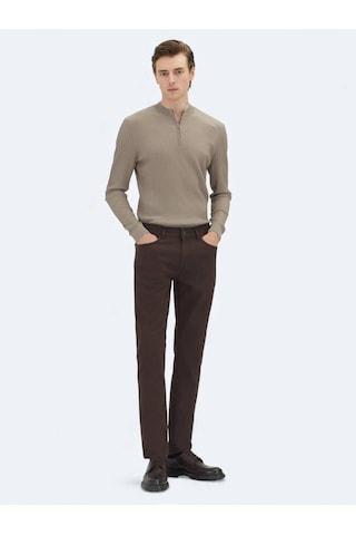 Kip Kahverengi Dokuma Regular Fit Casual Pamuk Karışımlı Pantolon Kahverengi