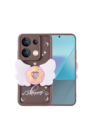 Xiaomi Poco M6 Pro 4g Kılıf Kamera Korumalı Figür Tasarımlı Zore Kapya Kapak Koyu Kahve