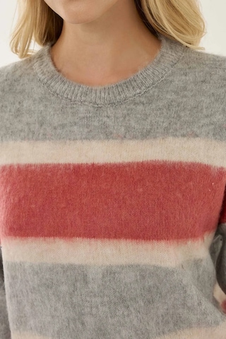 Hiccup Relaxed Fit Renkli Çizgili Triko Kazak Gri