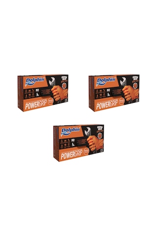Dolphin Nitril Powergrip Ekstra Kalın Elmas Dokulu Eldiven Turuncu Large Büyük Boy - 50'li 3 Paket