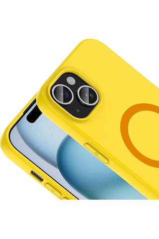 Apple iPhone Uyumlu 15 Kılıf M-safe Şarj Özellikli Zore Aris Silikon Kapak - Sarı