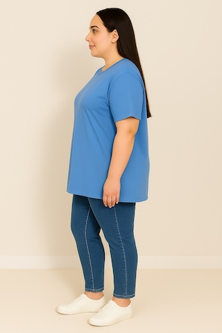 Koza Butik Kadın Büyük Beden Kısa Kollu Basic Oversize T-shirt 1976-25 Siyah