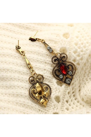 Kadınlar İçin Gümüş + Kırmızı Premium Kalite Retro Küpeler, Vinta Silver