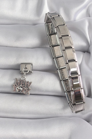 316l Çelik Gümüş Renk Sallantı New York Yazı Model Nomination Charm