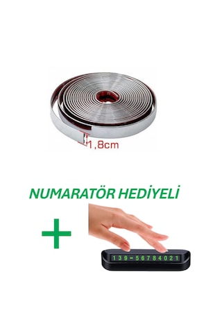 Her Araca Uyumlu Yapışkanlı Nikelaj Şerit Bant Çıta 18mm 5 Metre Krom + Numaratör Hediyeli