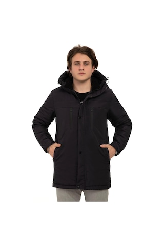 Erkek Polarlı Kürklü Su Ve Rüzgar Geçirmez Kapüşonlu Kışlık Mont & Kaban & Parka Lacivert