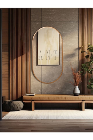 Dekoratif Ayna, Duvar Aynası, Konsol Aynası, Mdf, Elips Ayna, Çerçeveli Ayna 80x40 Cm 80 X 40 Bronz