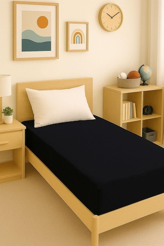 2 Adet Düz Pamuklu Tek Kişilik 140 X 200 Cm Lastikli Penye Çarşaf Siyah