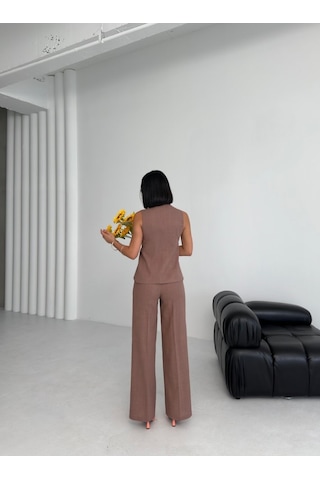 Ti Na Asi Metri K Keten Yelek Pantolon Takim Kahve