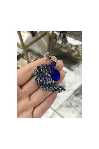 Tavus Kuşu Model Lacivert Taş Detaylı Broş