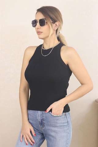 Ritnice Kadın Premium Doku Siyah Fitilli Pamuklu Atlet