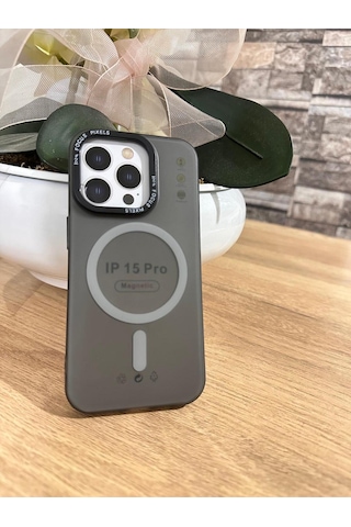15 Pro Magsafe Destekli Kenar Korumalı Slikon Kılıf Koyu Gri