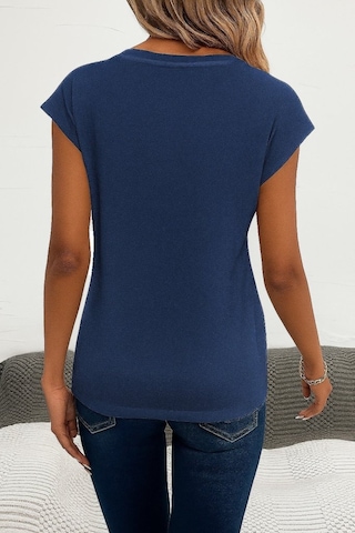 Simala Kadın Kısa Kollu V Yakalı Kalp Desen Viskon Bluz Lacivert