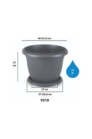 Villa Saksı Set 10 No 35 Litre, 48 Cm, Antrasit İç Ve Dış Mekan Saksı Diğer