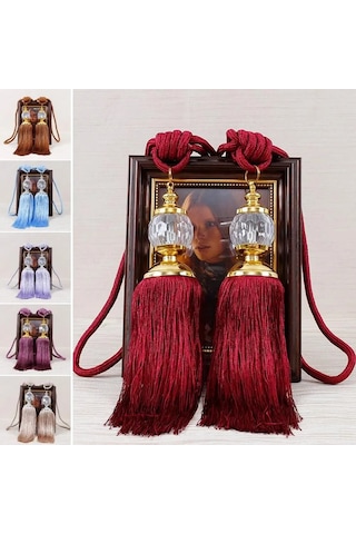 Geeroyoo "2'li Perde Bağlama Püsküllü Set - 66 Cm Plastik Ve Polyester"