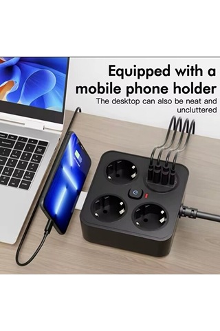 Aşırı Yük Koruyucu Avrupa Soket Kartı Tip-c Usb 2 M Uzatma Kablosu Emniyet Anahtarı İle 0.12 M