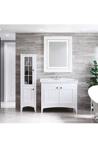 Denko Helena 100 Cm Mdf Beyaz Banyo Dolabı Takımı + Boy Dolabı Beyaz