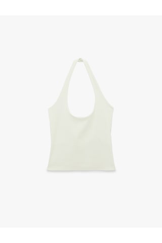 Koton Pamuklu Ribanalı Slim Fit Sırt Dekolteli U Yaka Bluz Beyaz 6sak10338ek