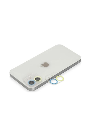 Apple, Uyumlu iPhone 12 Mini Renkli Kamera Lens Koruma Cam - Sarı-mavi