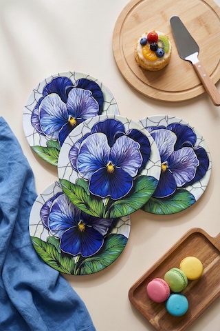 Grandora Mor Çiçek Desenli 6 Adet 20 Cm Pasta Veya Tatlı Tabağı Modern Şık Sunum Tabağı Mor