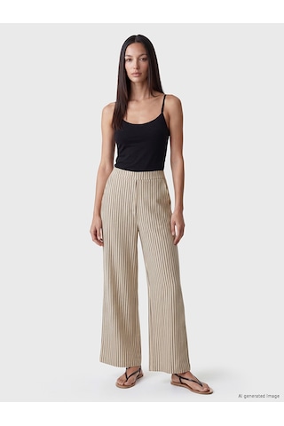 Lcw Everyday Ekru Beli Lastikli Çizgili Kadın Pantolon
