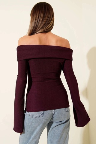 Biçomi Omzu Açık Fermuarlı Bluz Mürdüm T4330 Mürdüm