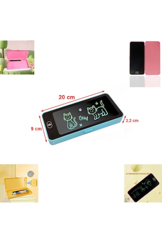 Silme Emniyet Kilitli Lcd Ekran Silinebilir Dijital Yazı Tahtası Kalemlik Ebat 20cm X 9cm X 2,2cm Mavi