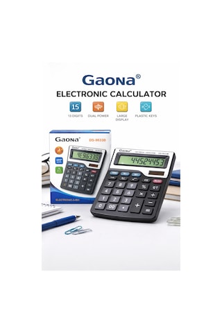 Gaona Ds-9633b 13 Haneli Büyük Ekranlı Çift Güçlü Masaüstü Hesap Makinesi Siyah